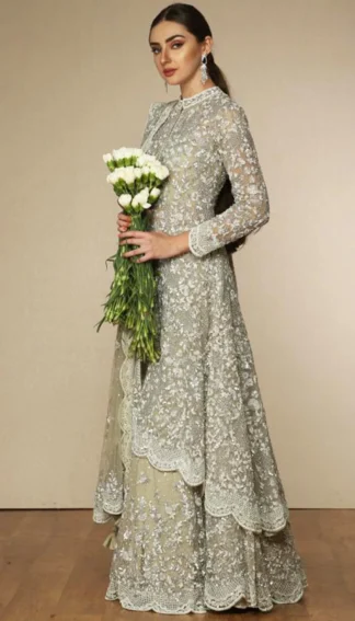 Ivory Stone Embroidered Net Jacket Dress
