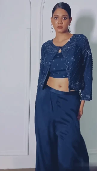 Blue Palazzo With Embroidered Jacket