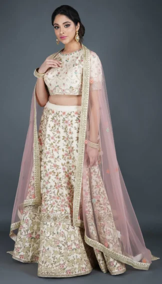 Ivory Lehenga Choli in Raw Silk