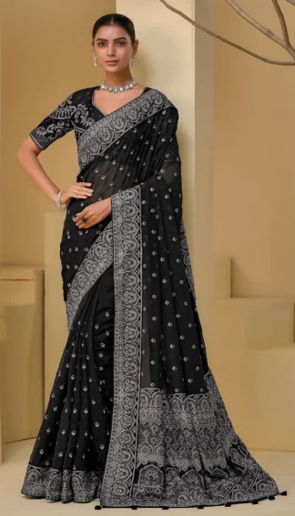 Black Georgette Saree with Intricate Silver Embroidery