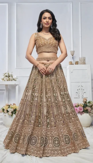 Brown Unstitched Lehenga with Exquisite Embroidery