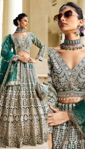 Exquisite Green Embroidered Lehenga with Intricate Detailing