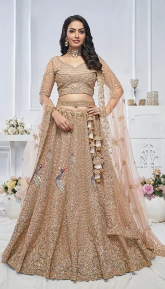 Mustard Embroidered Lehenga with Peacock Motifs