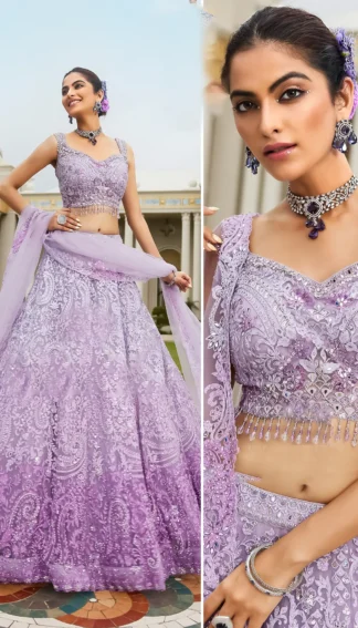 Purple embroidered party wear lehenga choli