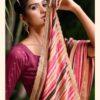 Multicolor Striped Saree with Contrast Blouse