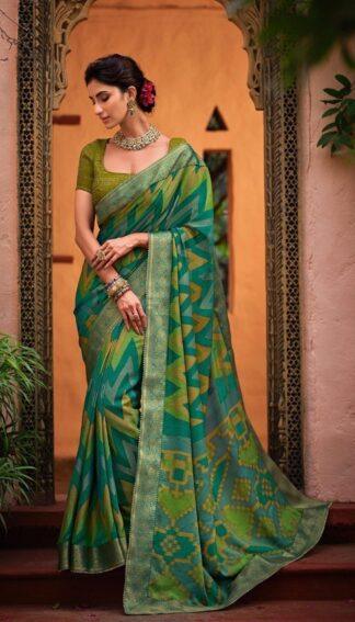 Elegant Green Brasso Silk Saree with Designer Blouse