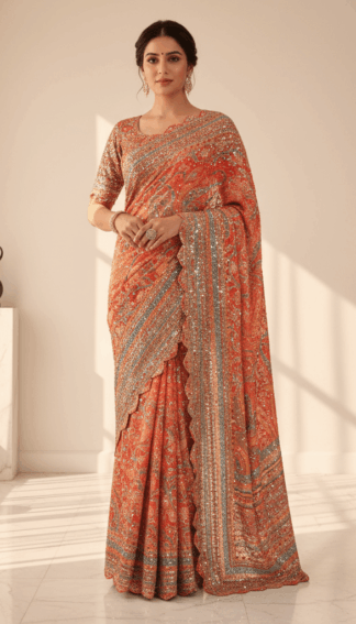 Multicolor Embroidered Designer Saree