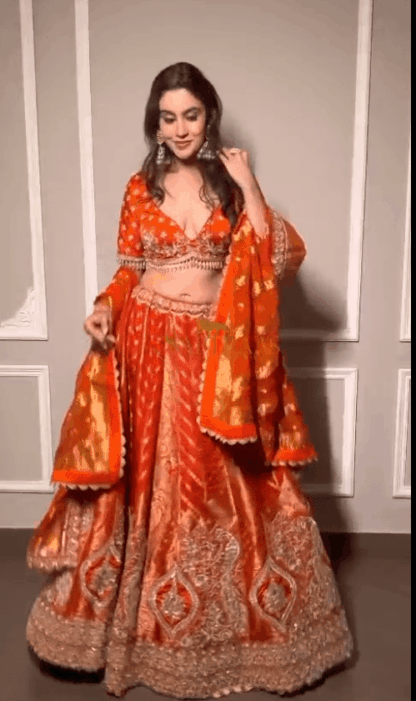 orange embroidered lehenga for women
