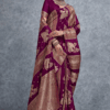 magenta and gold saree