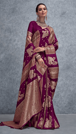 magenta and gold saree