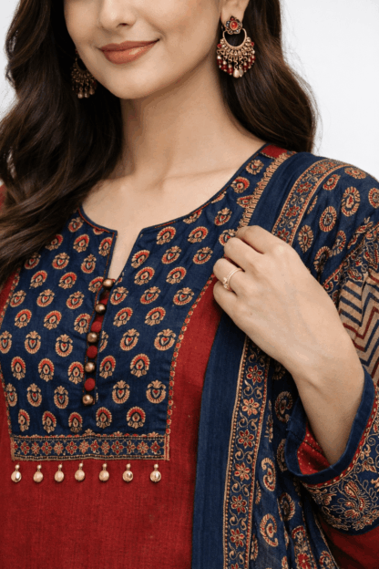 Ajrakh Print Cotton Kurta Set with Dupatta