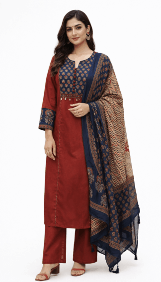 Ajrakh Print Cotton Kurta Set with Dupatta