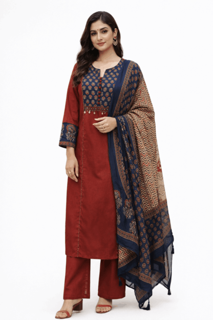 Ajrakh Print Cotton Kurta Set with Dupatta