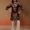 Wine Silk Printed Kurta Pant Set