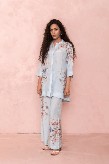 Designer Blue Muslin Co-ord Set