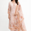 Peach Blossom Printed Cotton Kurta Set with Dupatta
