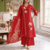 Red Cotton Kurta Pant Set with Dupatta