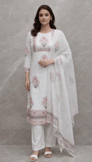 White Printed Kurta Palazzo Set