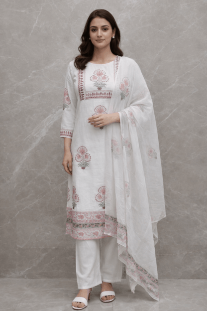 White Printed Kurta Palazzo Set