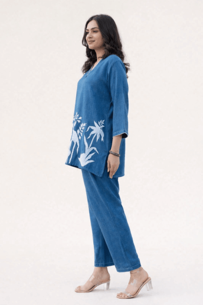 Stylish blue printed kurta pant set for women casual wear