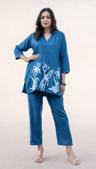 Stylish blue printed kurta pant set for women casual wear