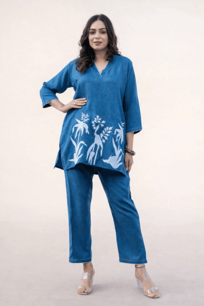 Stylish blue printed kurta pant set for women casual wear